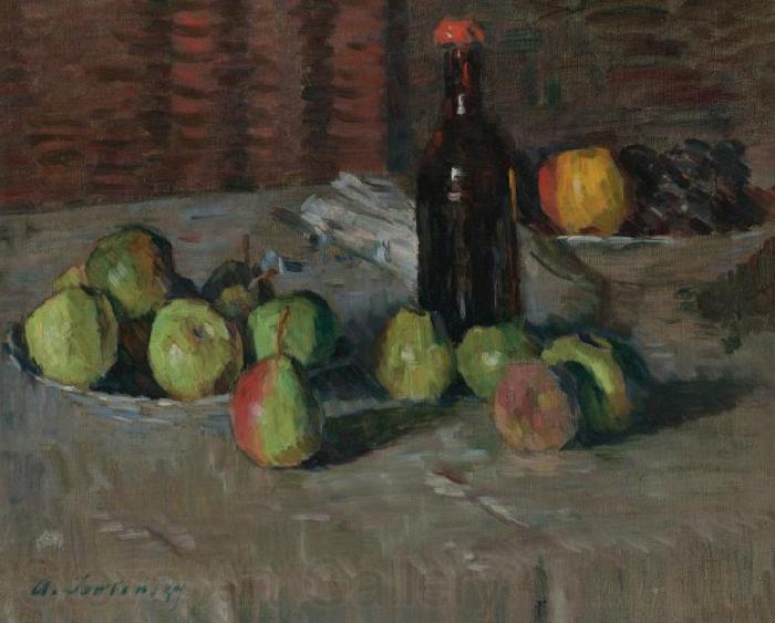 Alexej von Jawlensky Stilleben mit Apfeln und Flasche France oil painting art